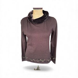 Elegant Velvet-Trimmed Turtleneck Sweater